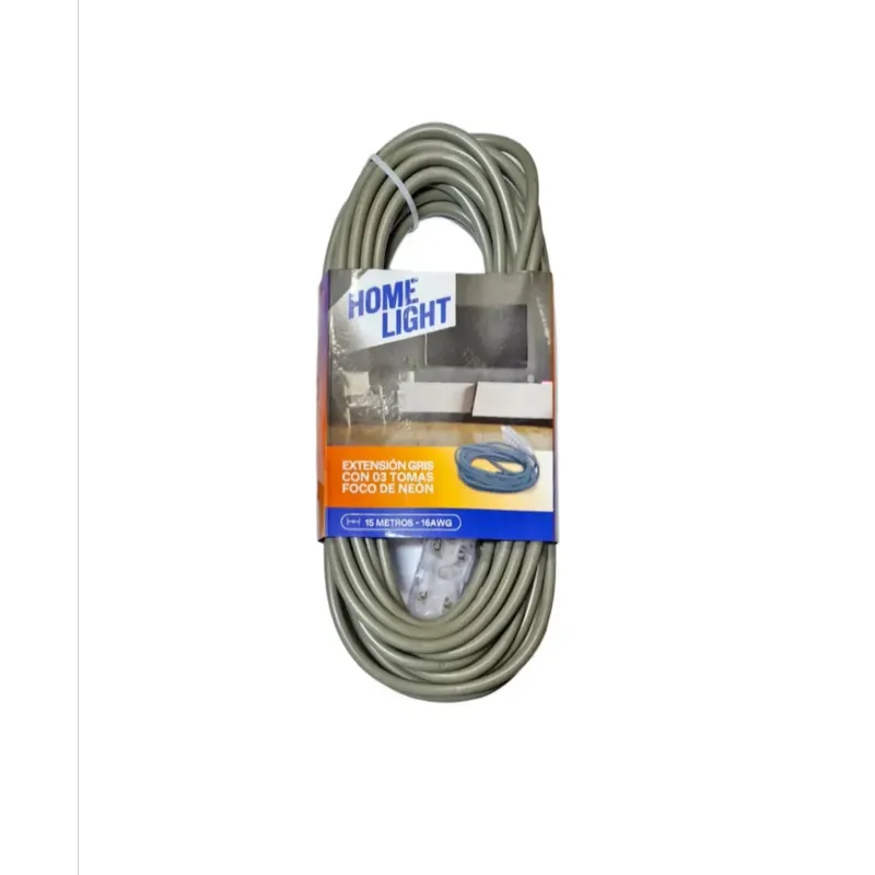 HOME LIGHT - Extensión Eléctrica Vulcanizado 15 Metros x 3 Tomas GRIS