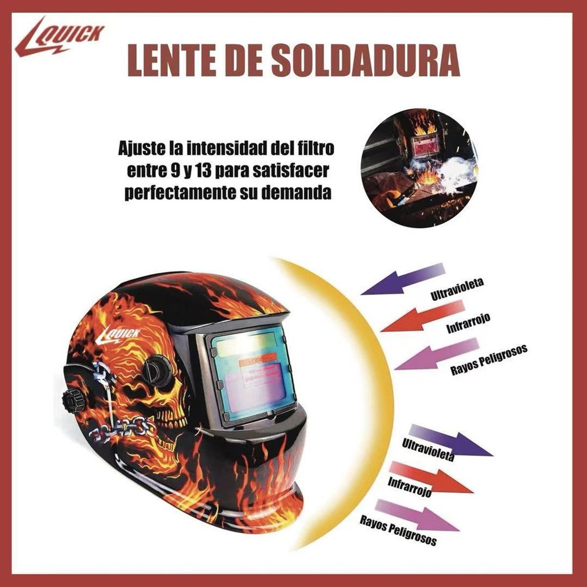 QUICK - Máscara Careta Soldar Fotosensible Cinta Acolchada