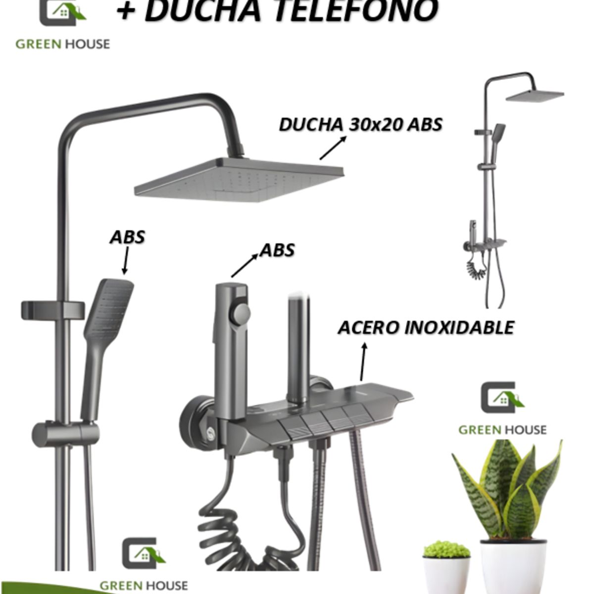 GREEN HOUSE - COLUMNA DE DUCHA MEZCLADORA CON PANEL DE CONTROL Y TECLADO 4 FUNCIONES