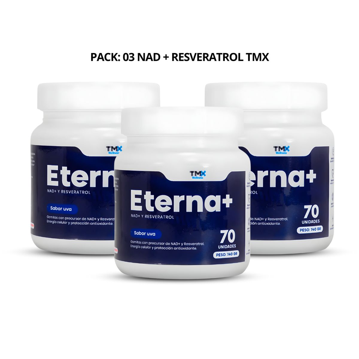 TMX - PACK X 03 - Resveratrol NAD en gomitas TMX 70 unidades - Eterna+