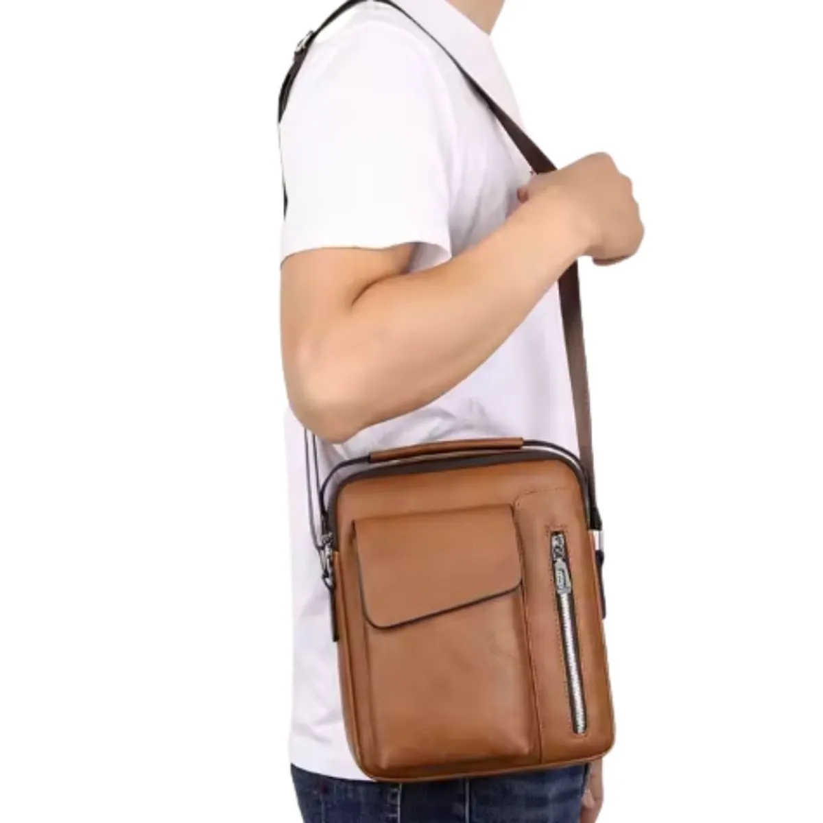 GENERICO - Bolso de lujo de cuero PU para hombre casual con cierre-