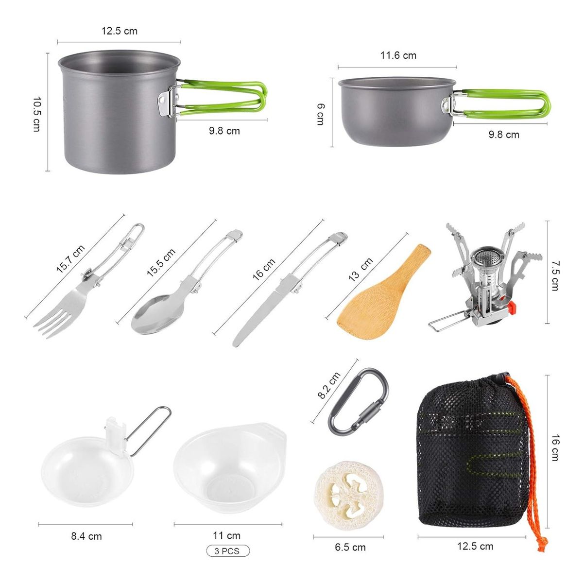 AFVENTURA - Set Ollas Camping 13 Piezas Con Cocinilla Y Cubiertos