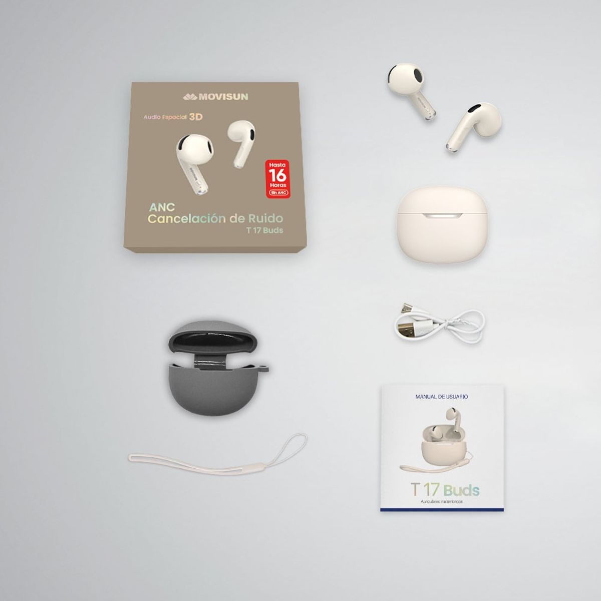 MOVISUN - Audífonos con Cancelación de Ruido 16H Movisun T17 Buds