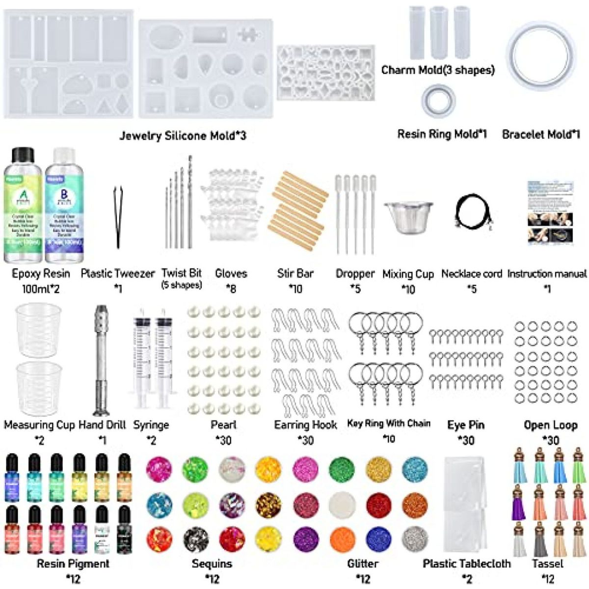 TOYUN TOYUN - Kit De Fabricación De Joyas De Resina 240 Piezas Juego De