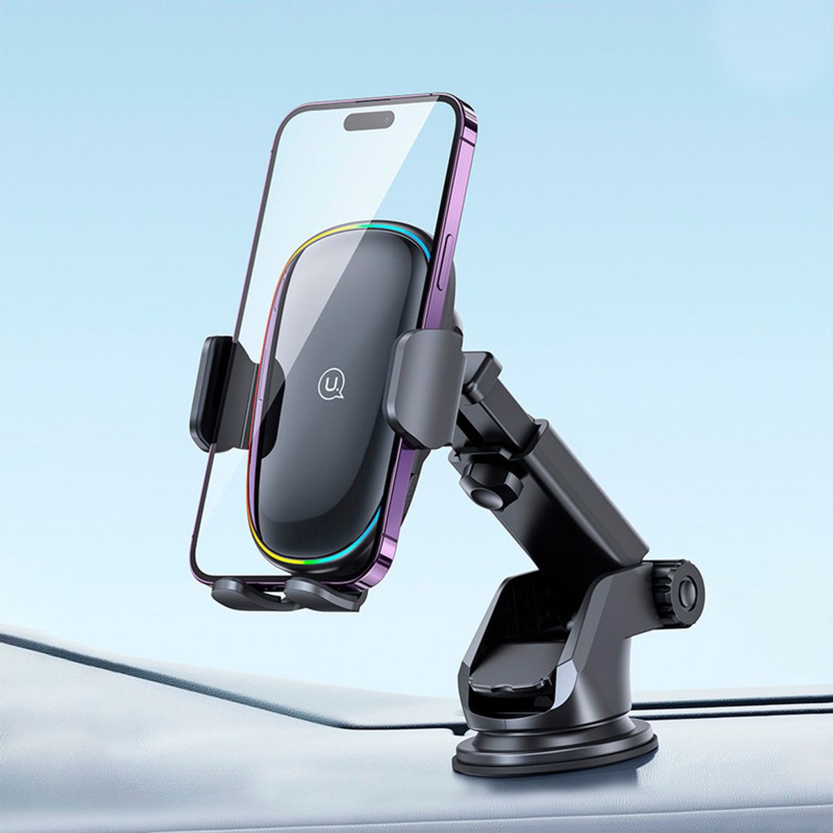 USAMS - Cargador Inalámbrico para auto con soporte y luz 15w Negro USAMS