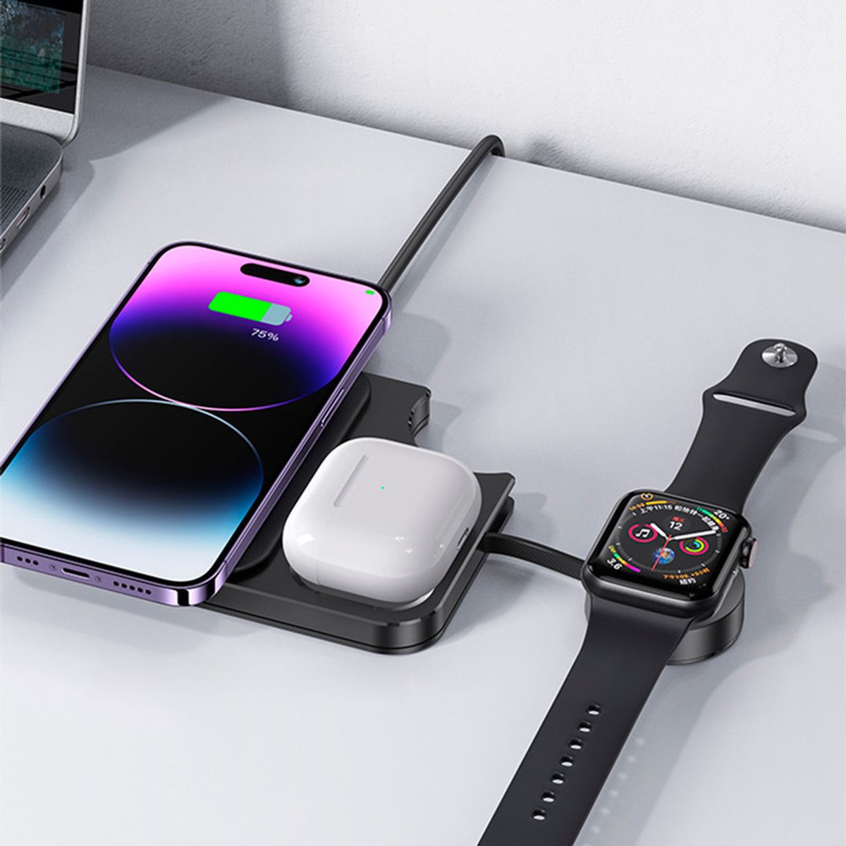 USAMS - Cargador inalámbrico para Celular Earpods y Smartwatch 15W