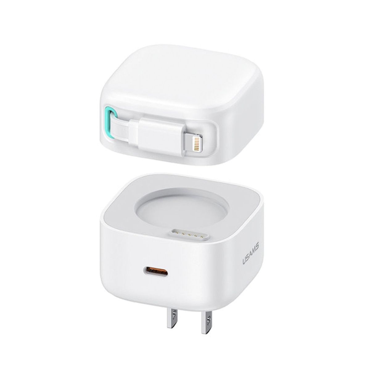 USAMS - Cargador Celular Pared PD 35W+Cable Retráctil iPhone Blanco