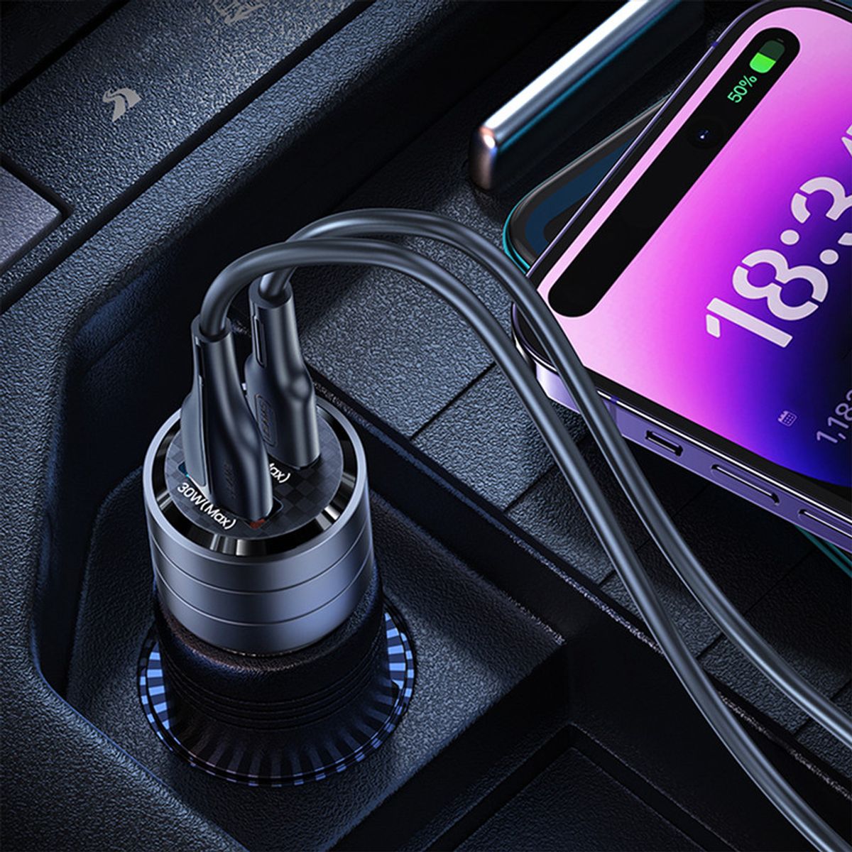 USAMS - Cargador celular para Auto rápido USAMS USB+C 95W Negro
