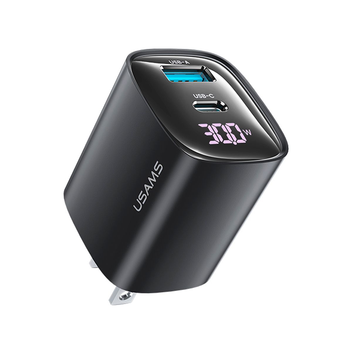 USAMS - Cargador celular carga rápida USAMS Digital USB 30W Negro
