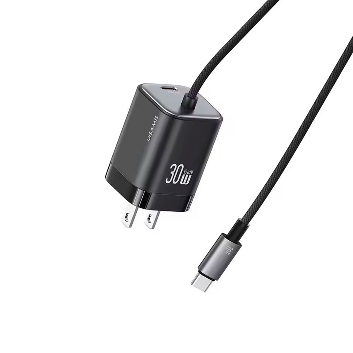 USAMS - Cargador celular Pared GAN 30W USAMS + Cable Tipo-C Negro