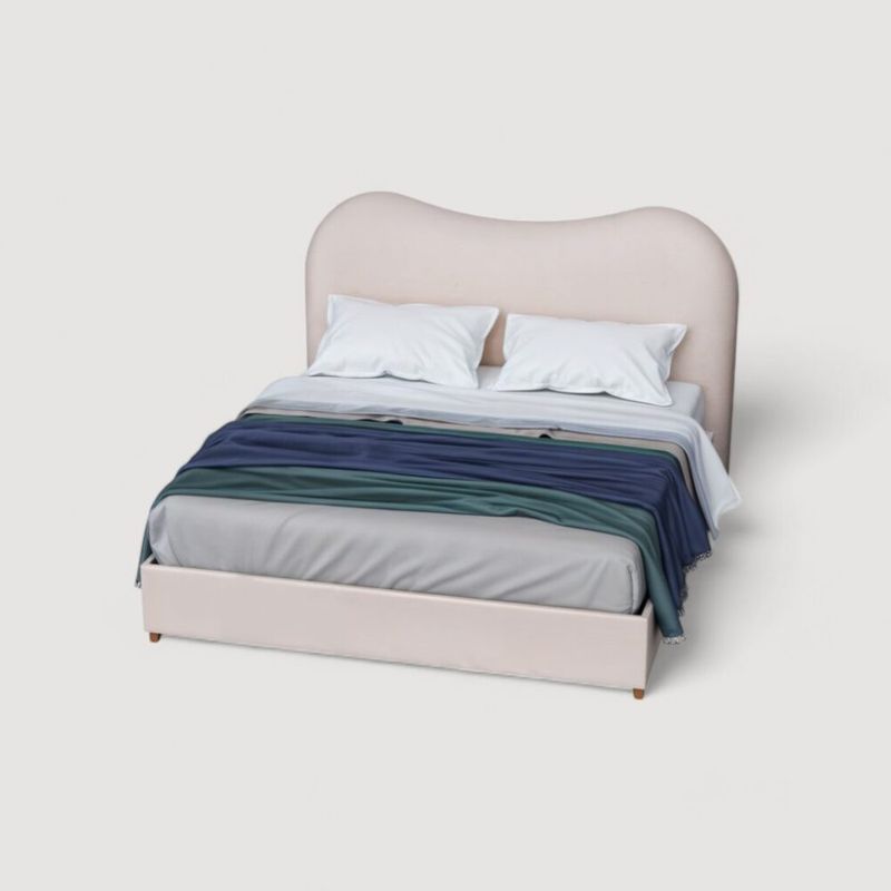 MUEBLES MACRUMO - Cama Tapizada Berlín Premium de 2plz Color Beige Tela antifluido