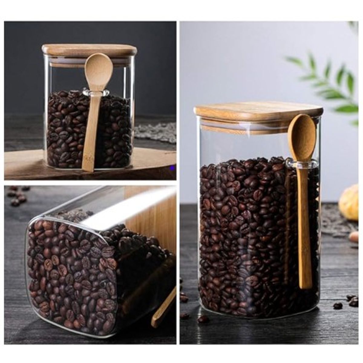 GENERICO - Frasco de Vidrio Hermético CTapa y Cuchara de Bambú 700ml