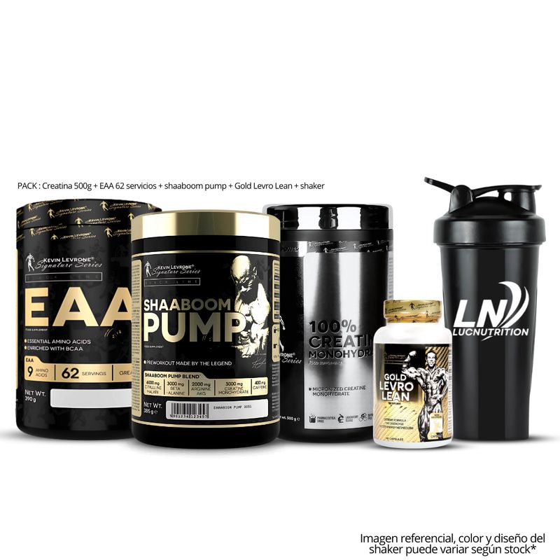 KEVIN LEVRONE - Creatina kevin levrone 500 g + EAA 62 serv Fruit Punch + Shaboom pump + gold levro lean shaker