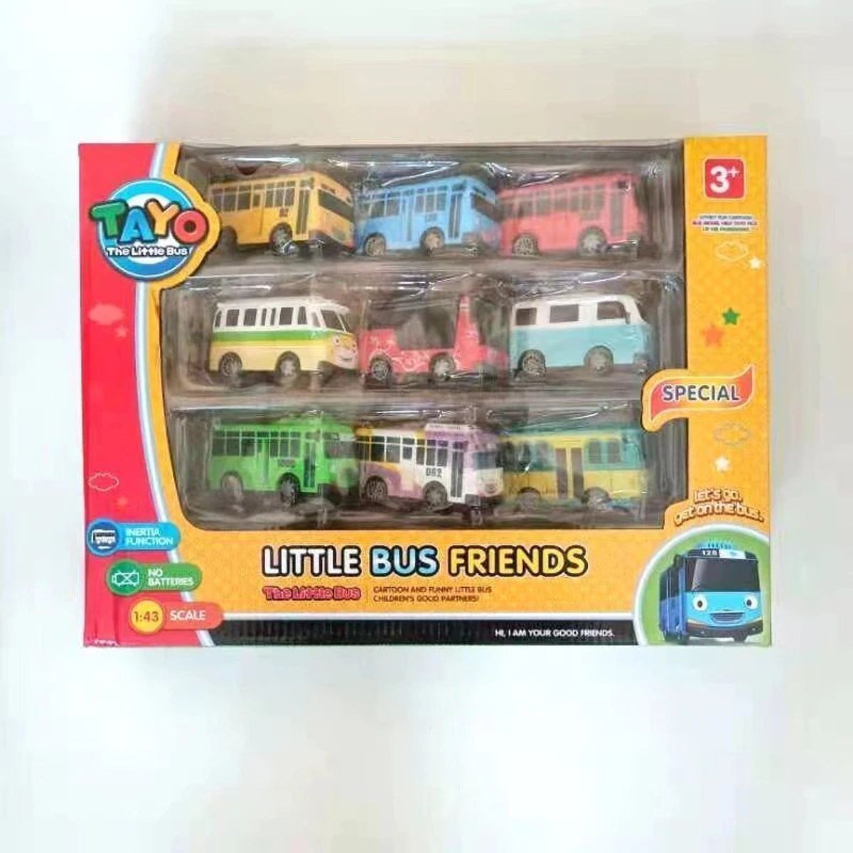 GENERICO - Tayo Pequeño Bus Con Lani Gani Rogi Set X 9 Carritos De 9 cm