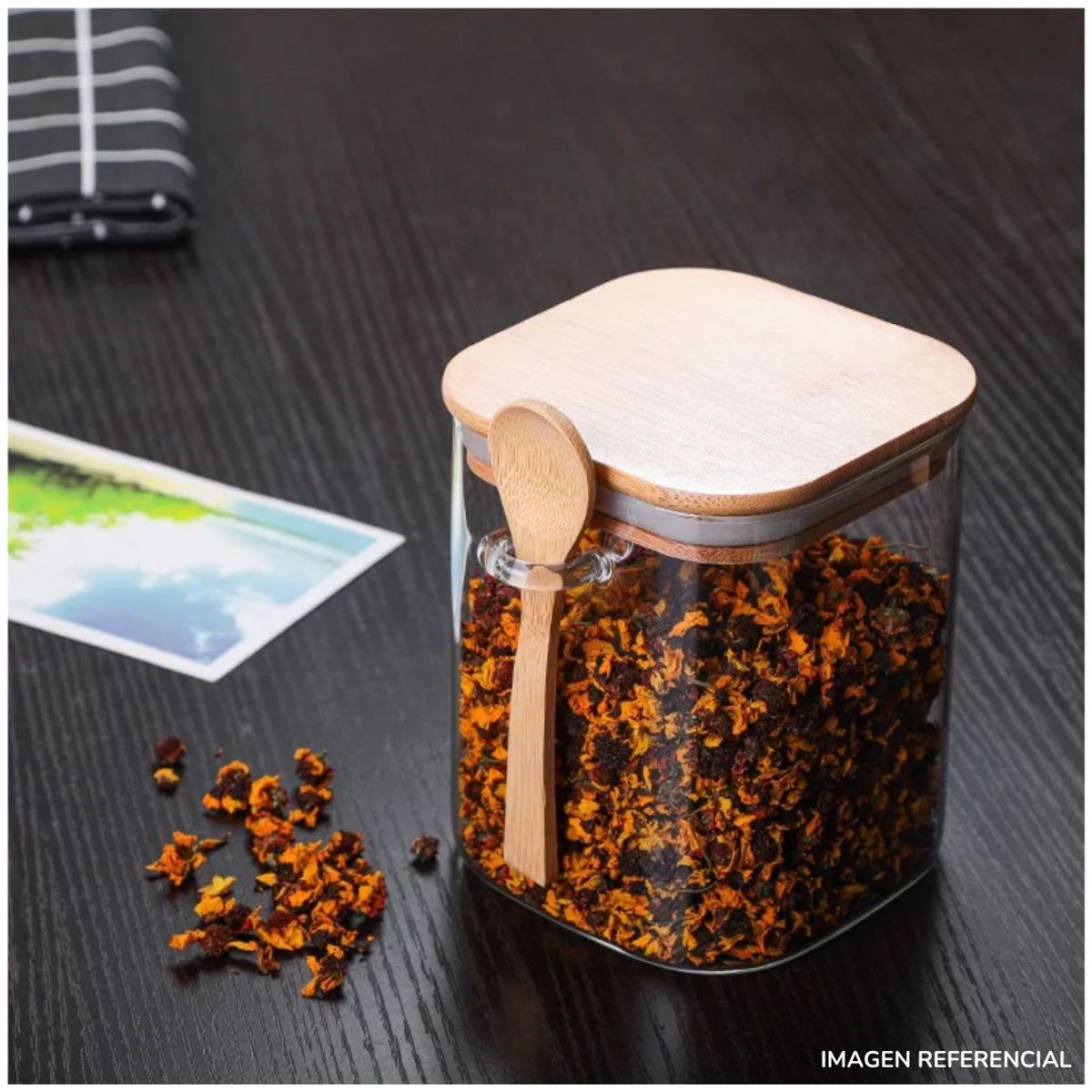 INSPIRA - Frasco de almacenamiento con tapa y cucharita estilo Bambú