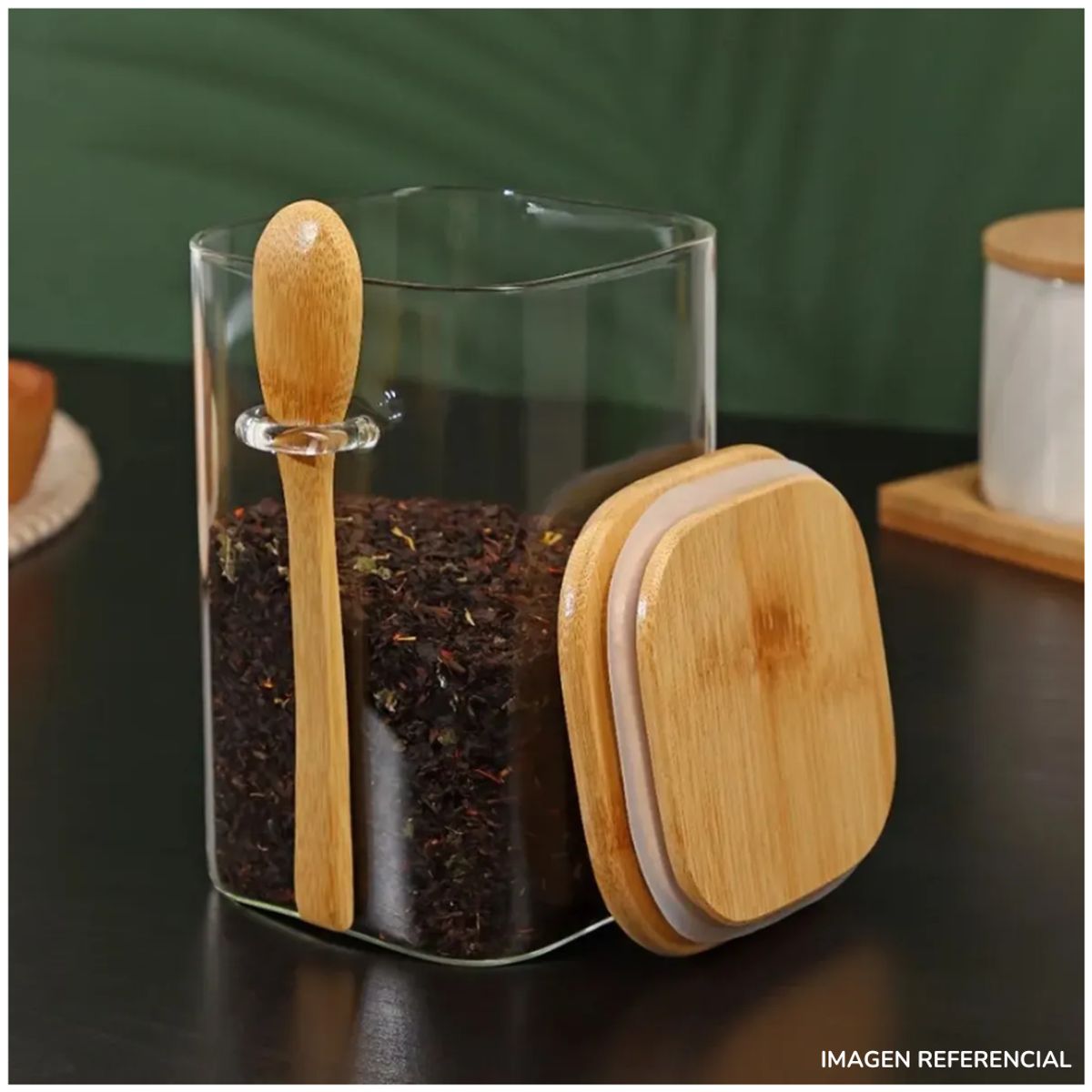 INSPIRA - Frasco de almacenamiento con tapa y cucharita estilo Bambú