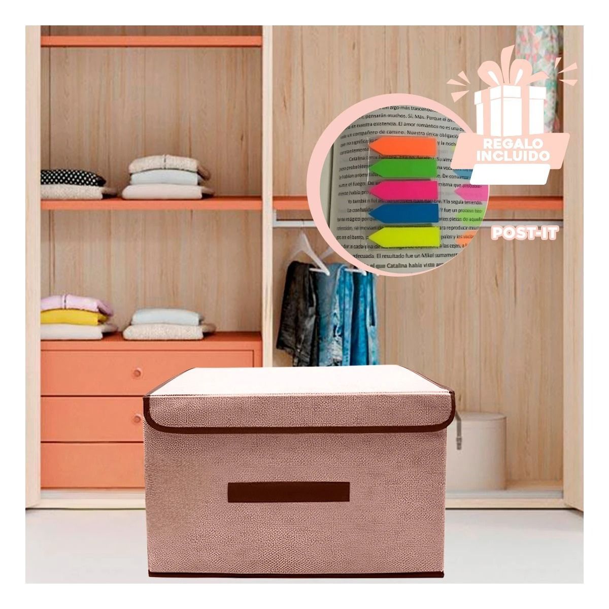 GENERICO - Pack9 Caja Funcional en Color Beige Y+Banderitas Adhesivas