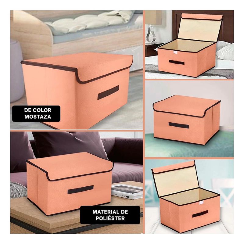 RYBIU IMPORT - Pack4 Caja Espaciosa de 25x19x16cm Mostaza Y+Regalo Agendita