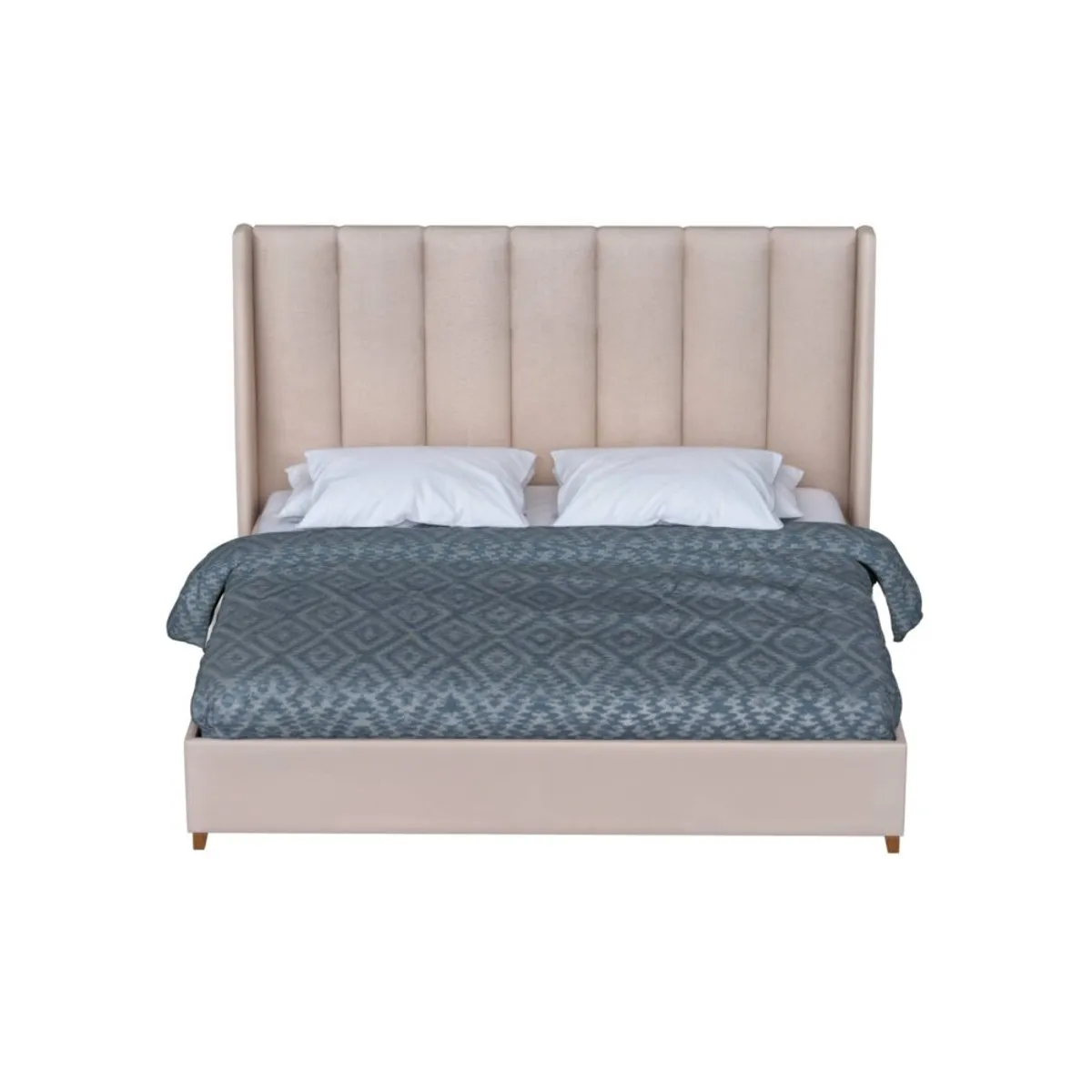 MUEBLES MACRUMO - Cama Tapizada Praga Premium Queen Color Beige Tela antifluido