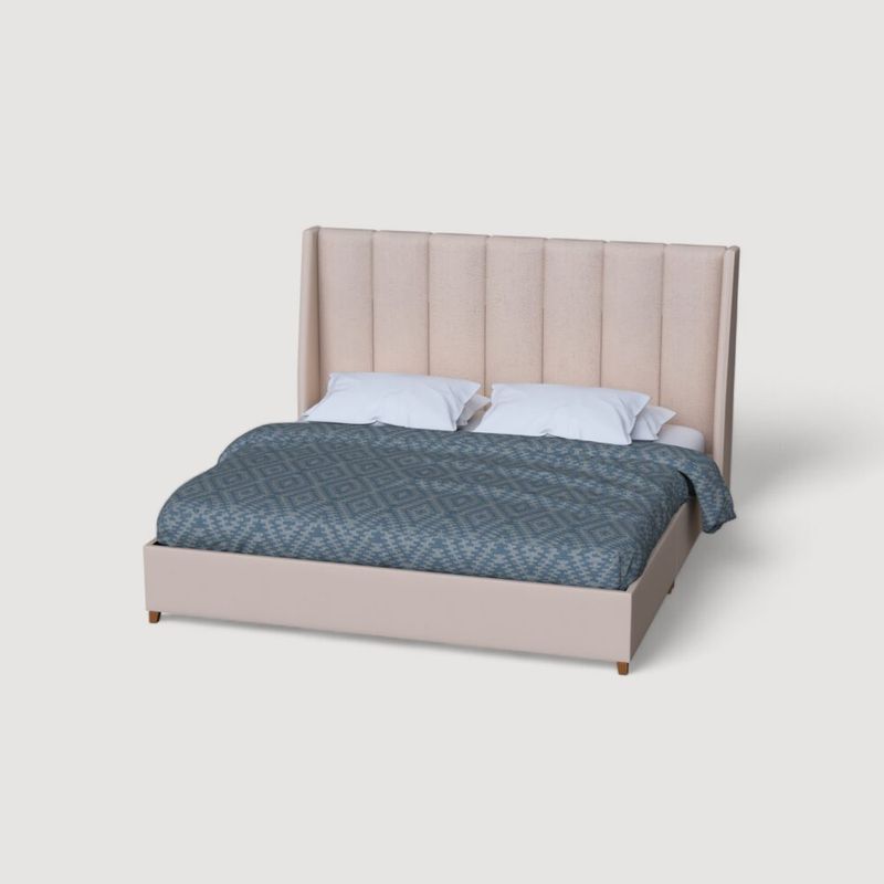 MUEBLES MACRUMO - Cama Tapizada Praga Premium de 2plz Color Beige Tela antifluido
