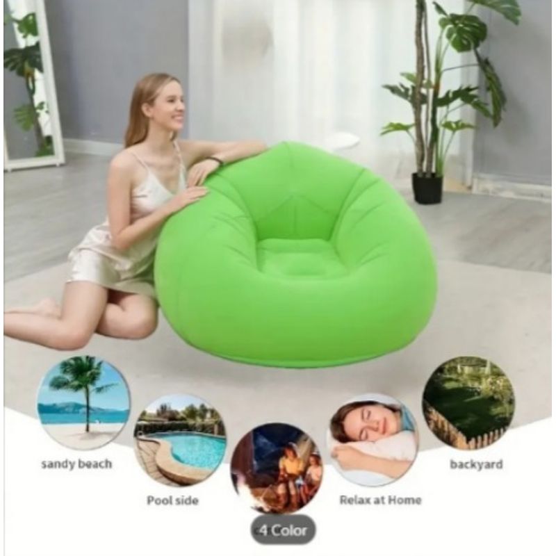 GENERICO - Sillón Puff  Aterciopelada Con bomba color verde