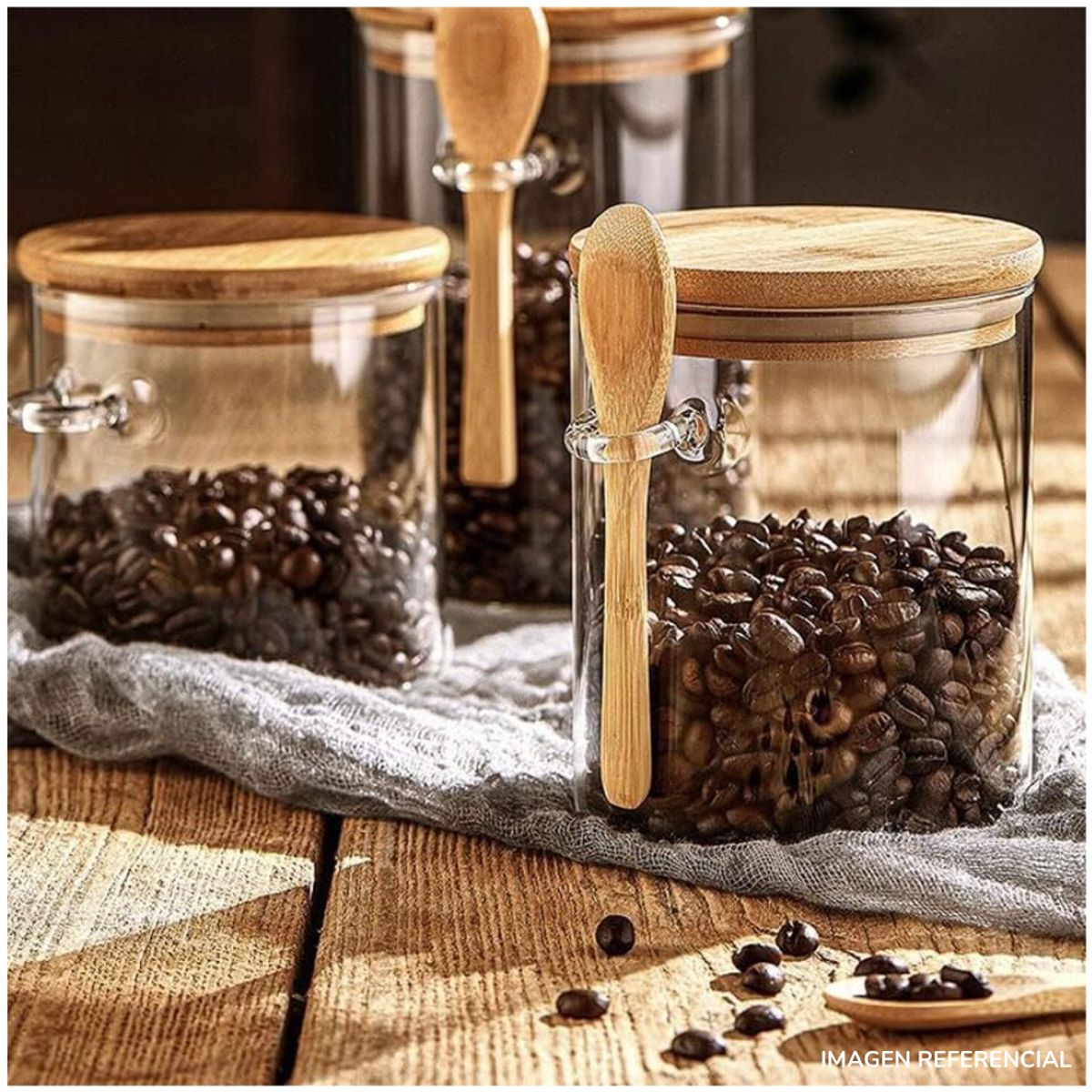 INSPIRA - Frasco de almacenamiento con tapa y cucharita estilo Bambú