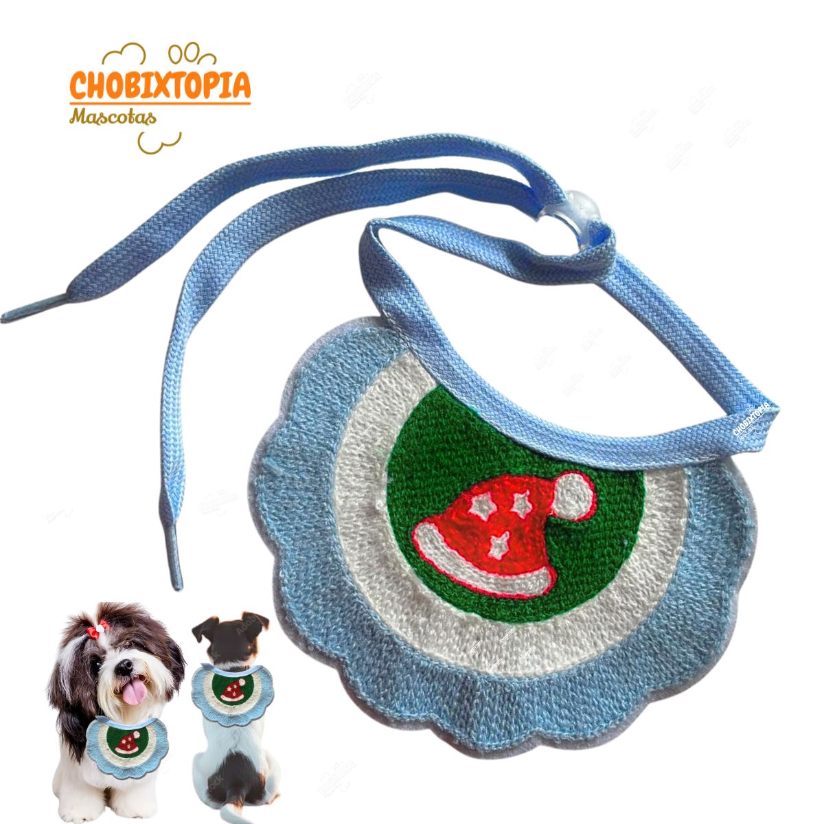 GENERICO - COLLAR BANDANA NAVIDEÑO MASCOTA -PERRO GATO CELESTE