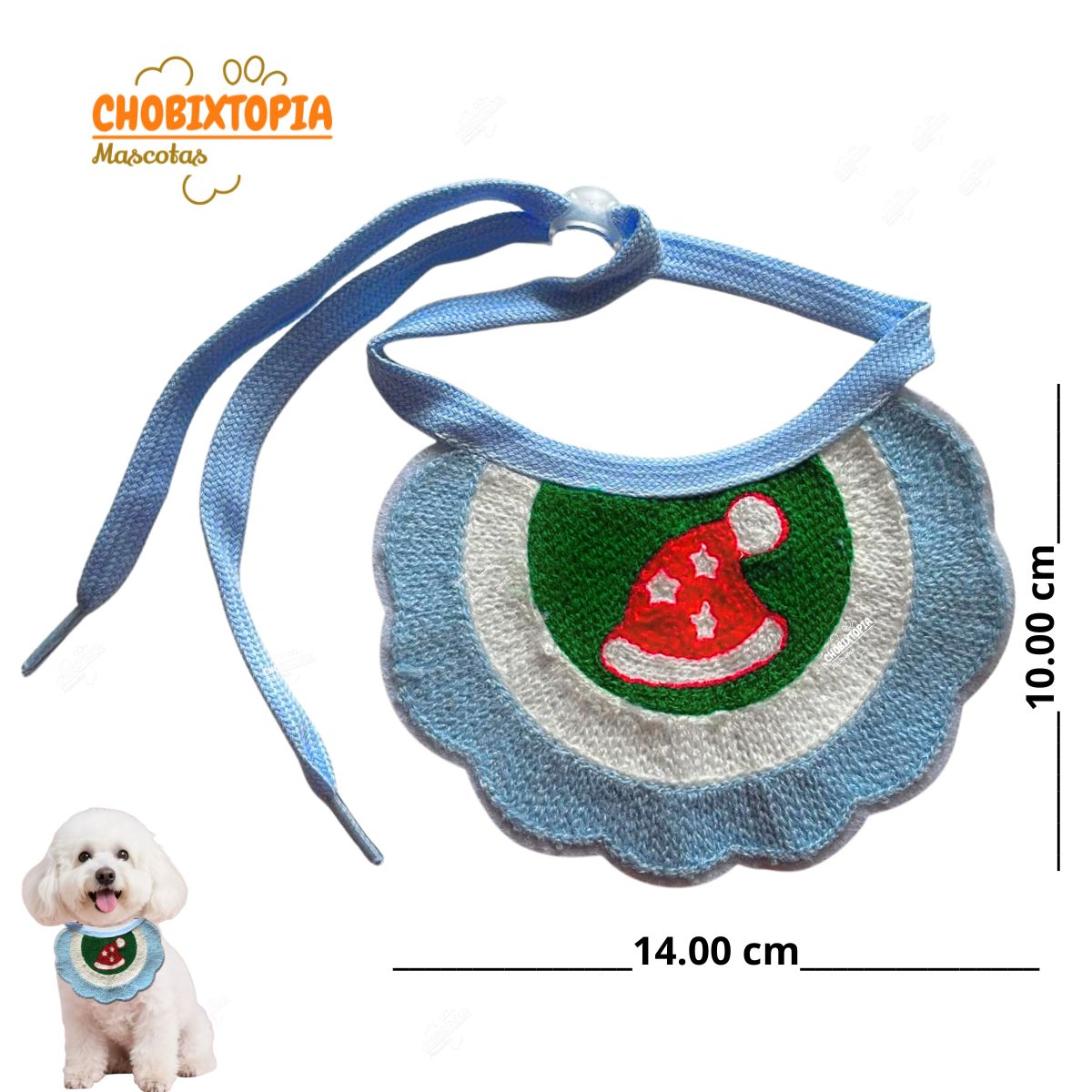 GENERICO - COLLAR BANDANA NAVIDEÑO MASCOTA -PERRO GATO CELESTE