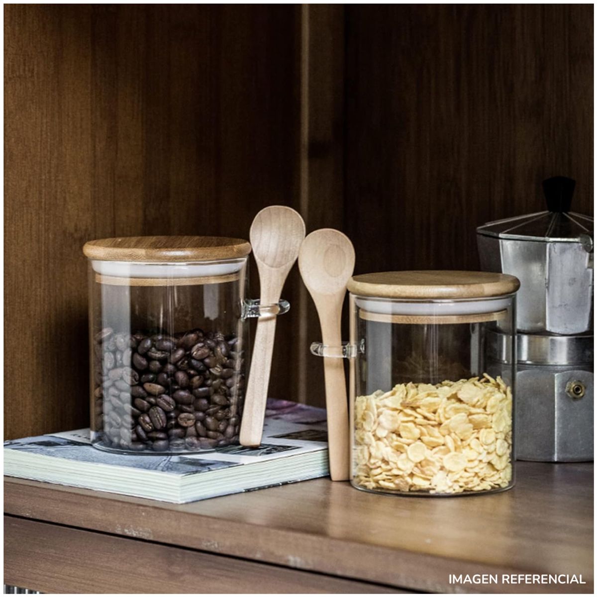 INSPIRA - Frasco de almacenamiento con tapa y cucharita estilo Bambú