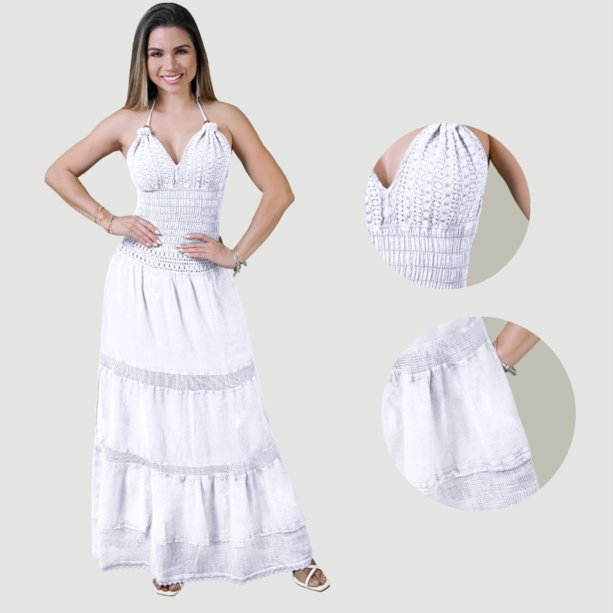 FORBER - Vestido Blanco Largo Mujer