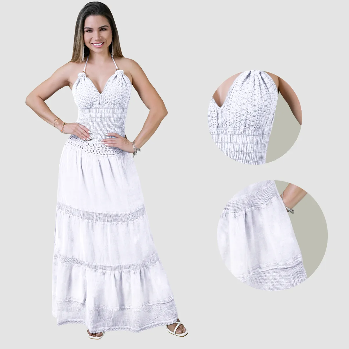 FORBER - Vestido Blanco Largo Mujer