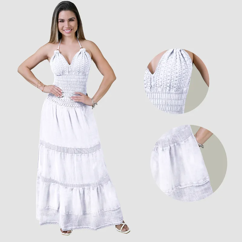 FORBER - Vestido Blanco Largo Mujer