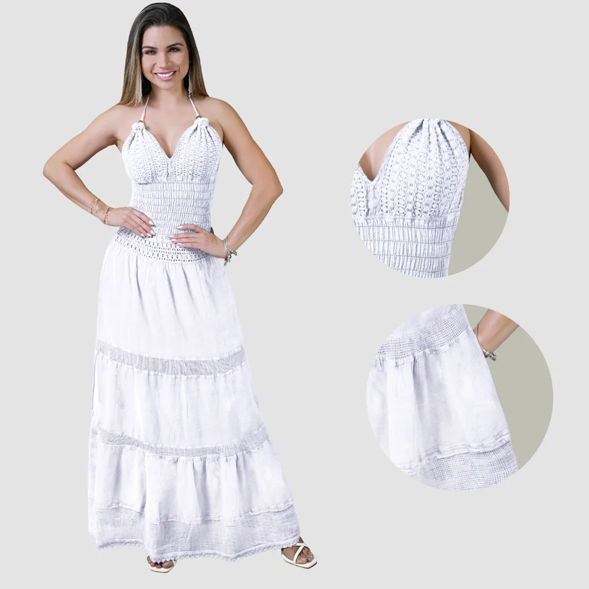 FORBER - Vestido Blanco Largo Mujer