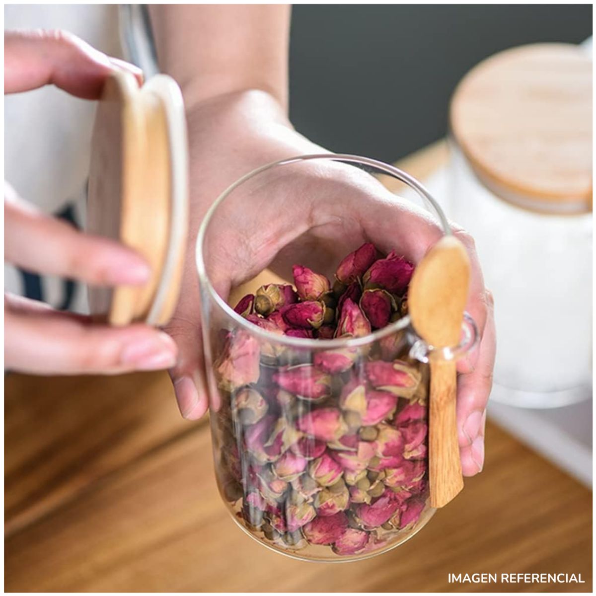 INSPIRA - Frasco de almacenamiento con tapa y cucharita estilo Bambú