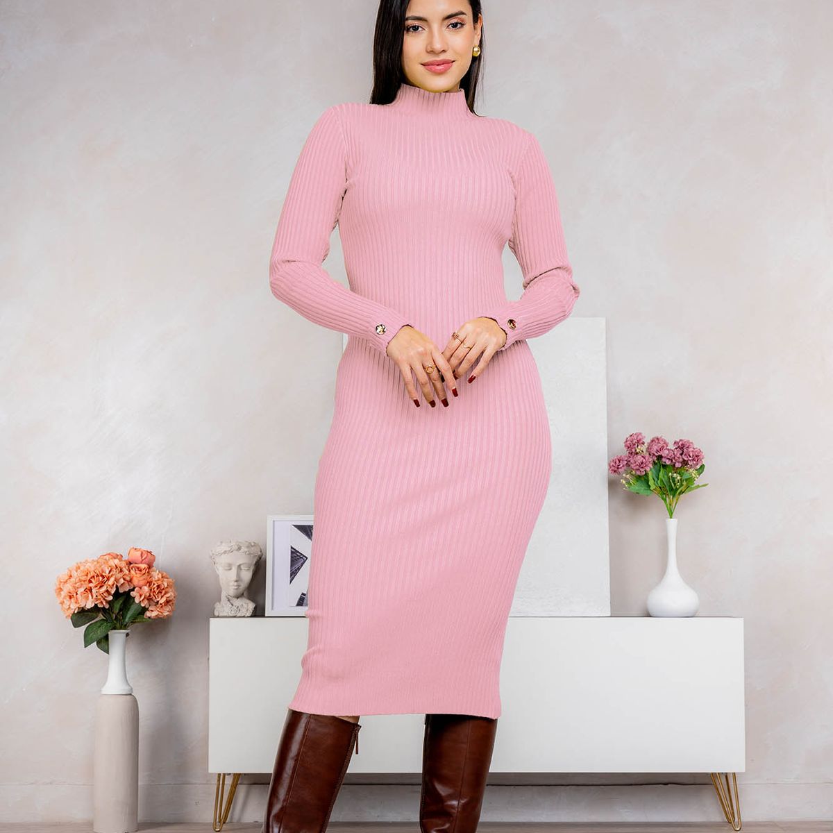 ARMA TU LOOK - VESTIDO CANDICE CUELLO ALTO DE CASHMERE CON BOTONES EN MANGAS