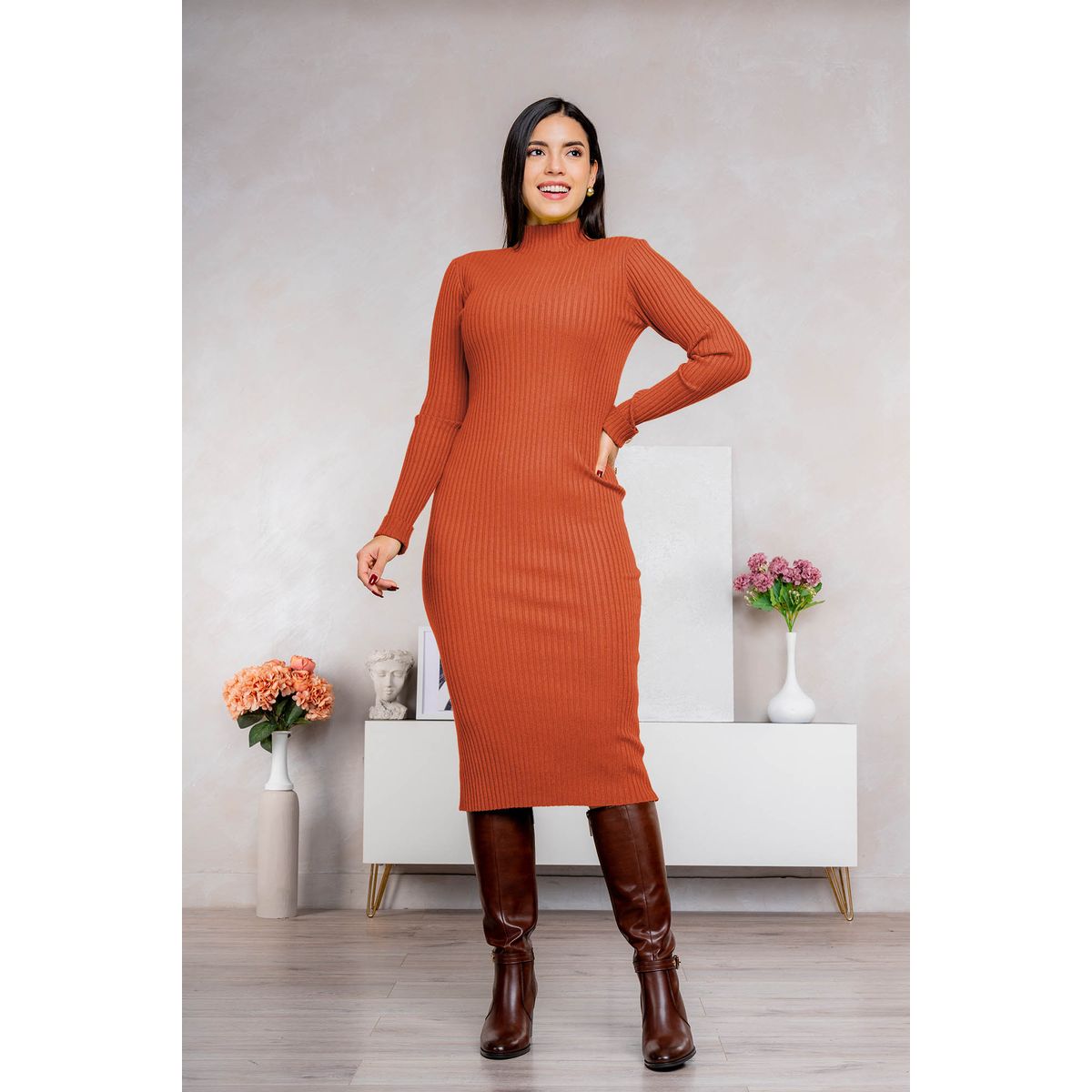 ARMA TU LOOK - VESTIDO CANDICE CUELLO ALTO DE CASHMERE CON BOTONES EN MANGAS