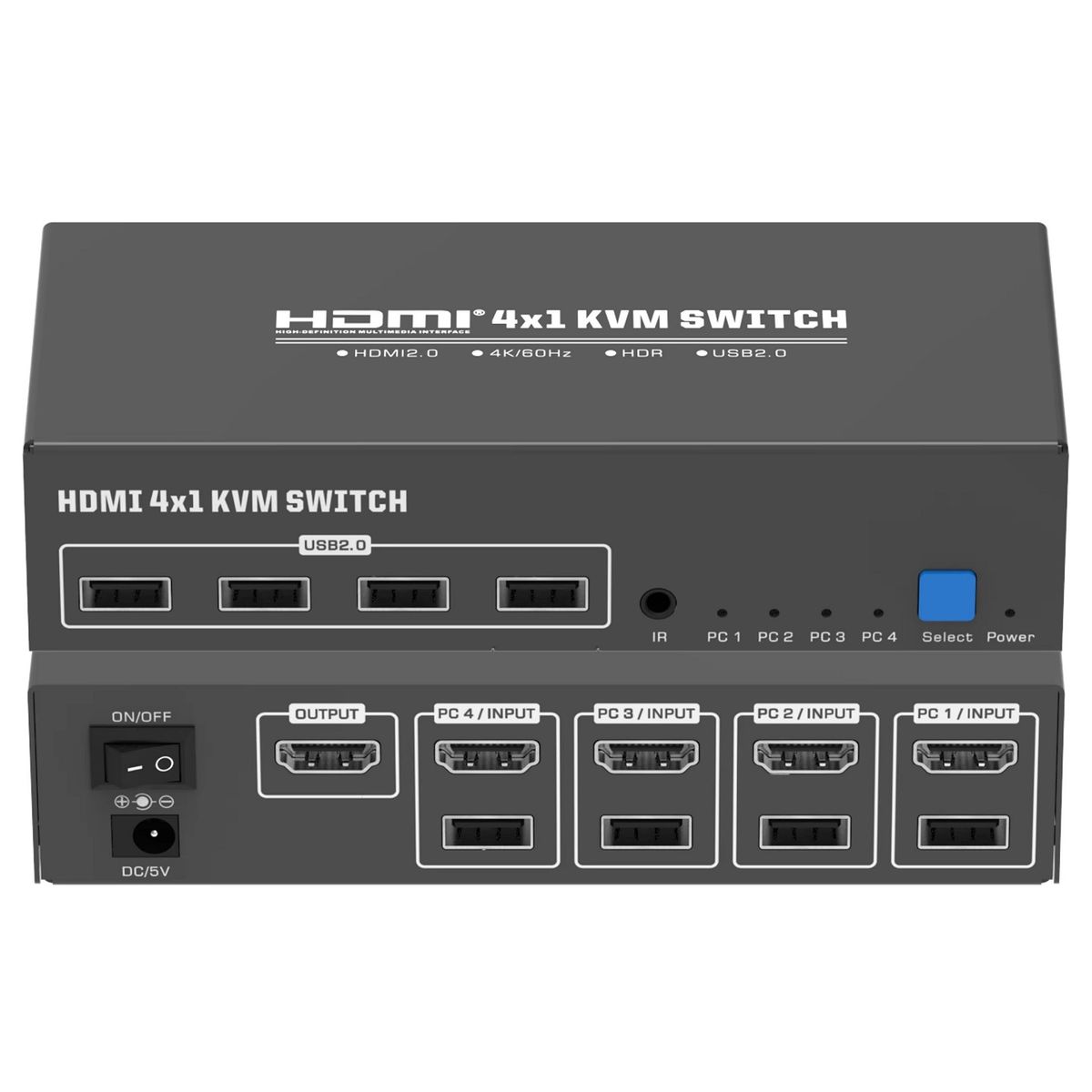 GENERICO - KVM SWITCH 4 puertos HDMI 4K con USB 2,0 60Hz 4K para 4 Pc 1 Monitor