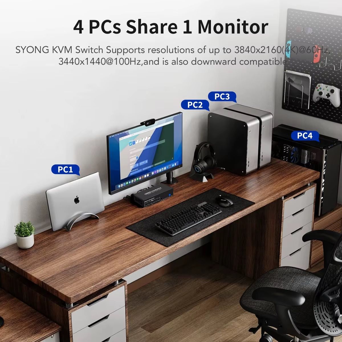 GENERICO - KVM SWITCH 4 puertos HDMI 4K con USB 2,0 60Hz 4K para 4 Pc 1 Monitor