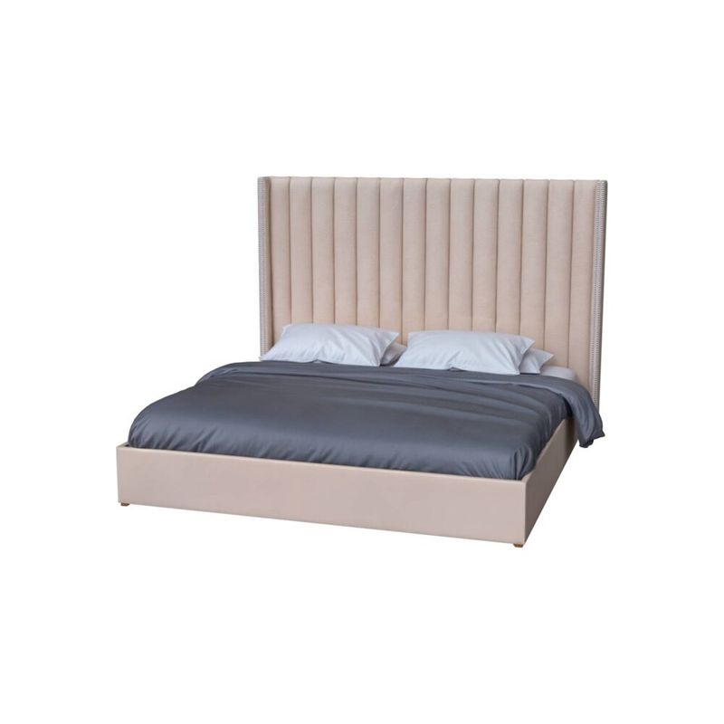 MUEBLES MACRUMO - Cama Tapizada Milan Premium King Color Beige Tela antifluido
