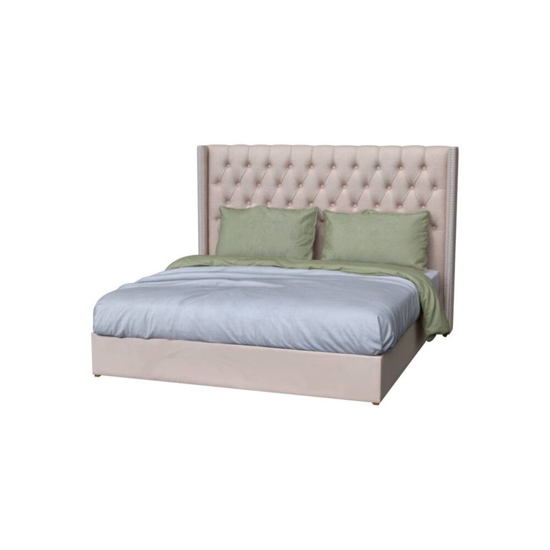MUEBLES MACRUMO - Cama Tapizada Marsella Premium King Color Beige Tela antifluido