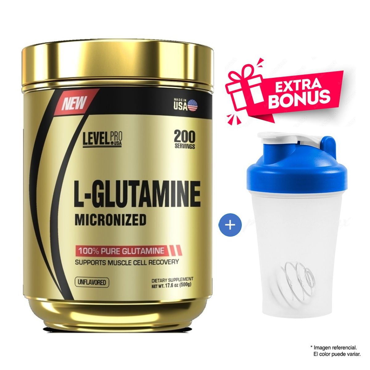 LEVEL PRO - Level Pro Glutamina Glutapure 500 gr + Shaker