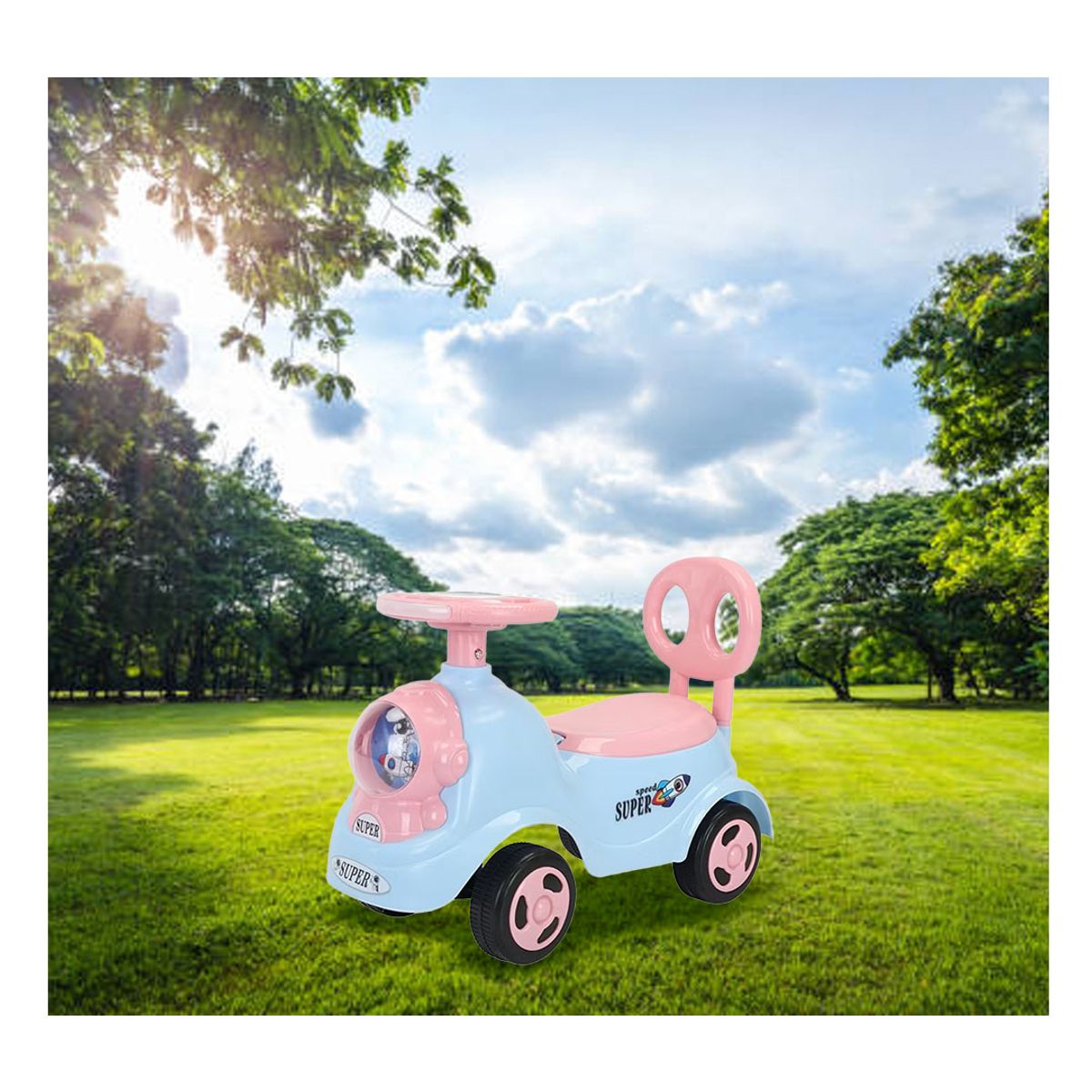 GENERICO - Carrito Buggy Correpasillos Para Niños Celeste con Rosa