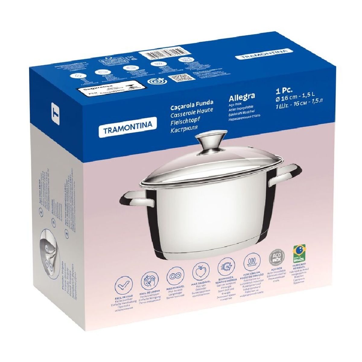 TRAMONTINA - Cacerola honda Tramontina Allegra de acero inoxidable 16 cm - 62654164