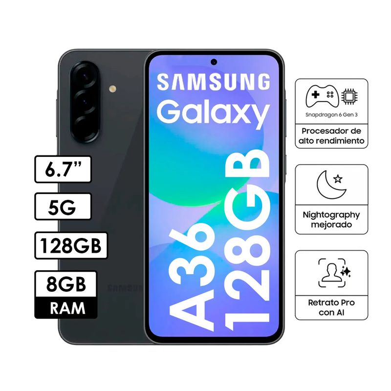 SAMSUNG - CELULAR SAMSUNG GALAXY A36 5G 6GB RAM 128GB ROM COLOR NEGRO