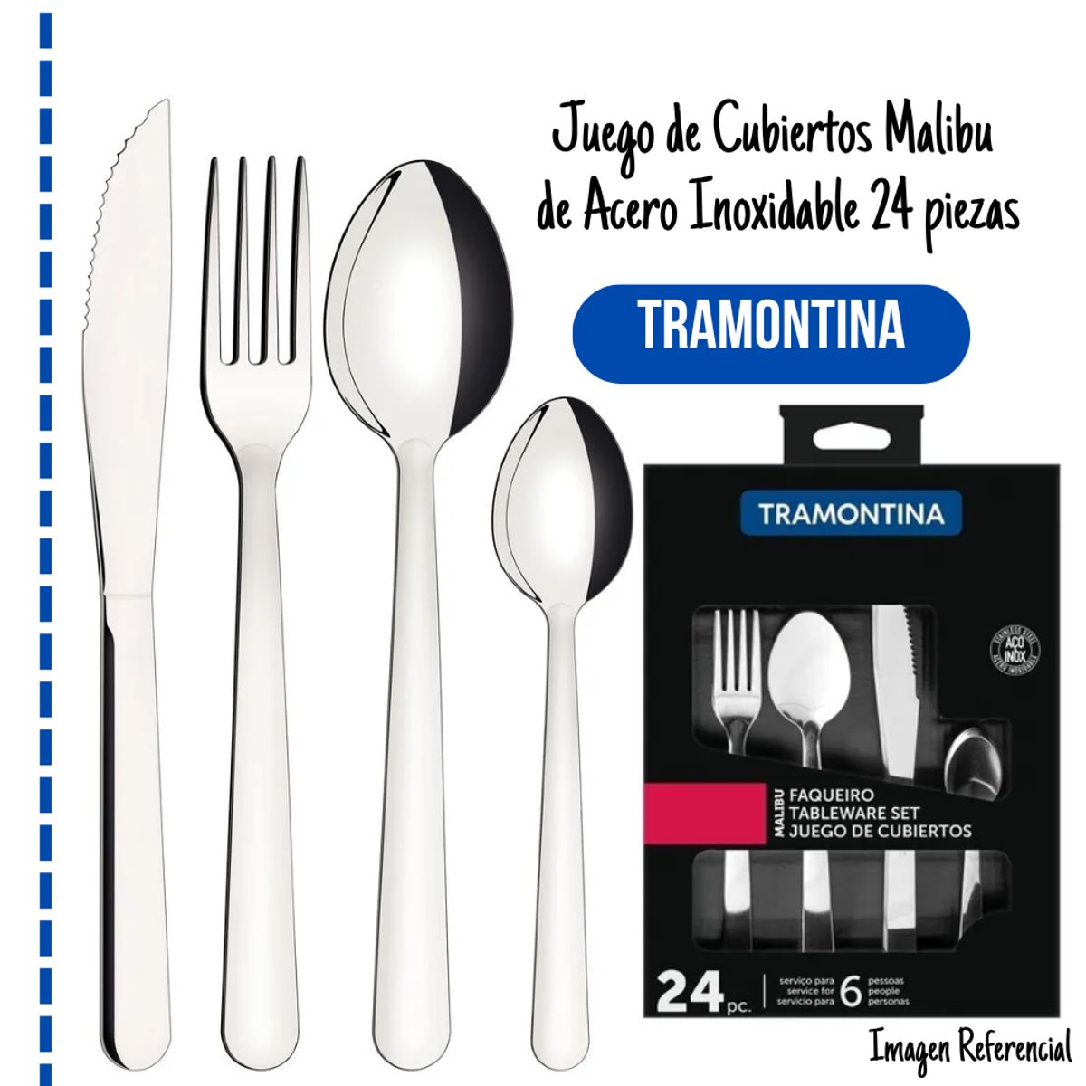 TRAMONTINA - Juego de Cubiertos Tramontina Malibu de Acero 24 piezas