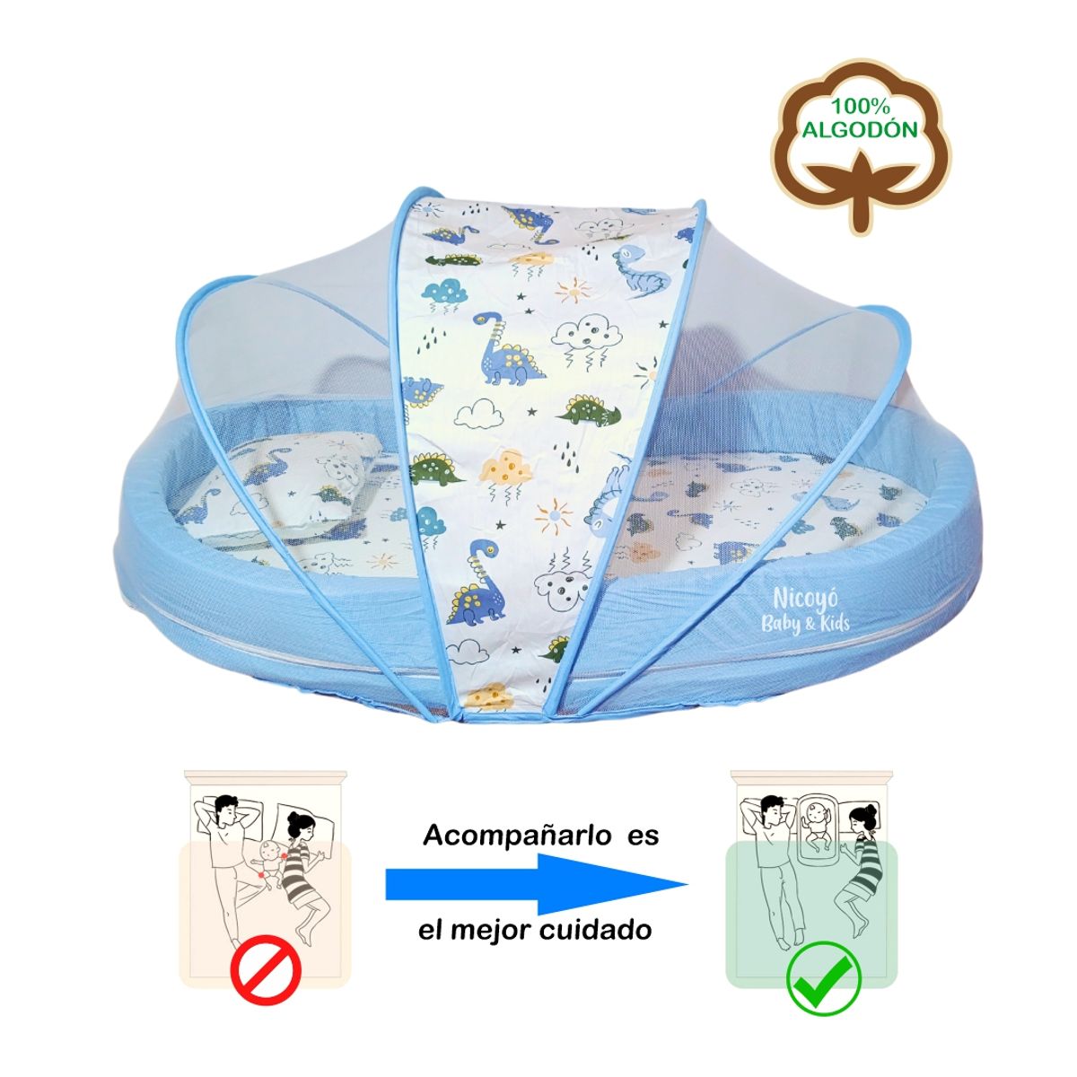 BABY - Cuna Colecho Portátil con Mosquitero para Bebés- Dinosaurios