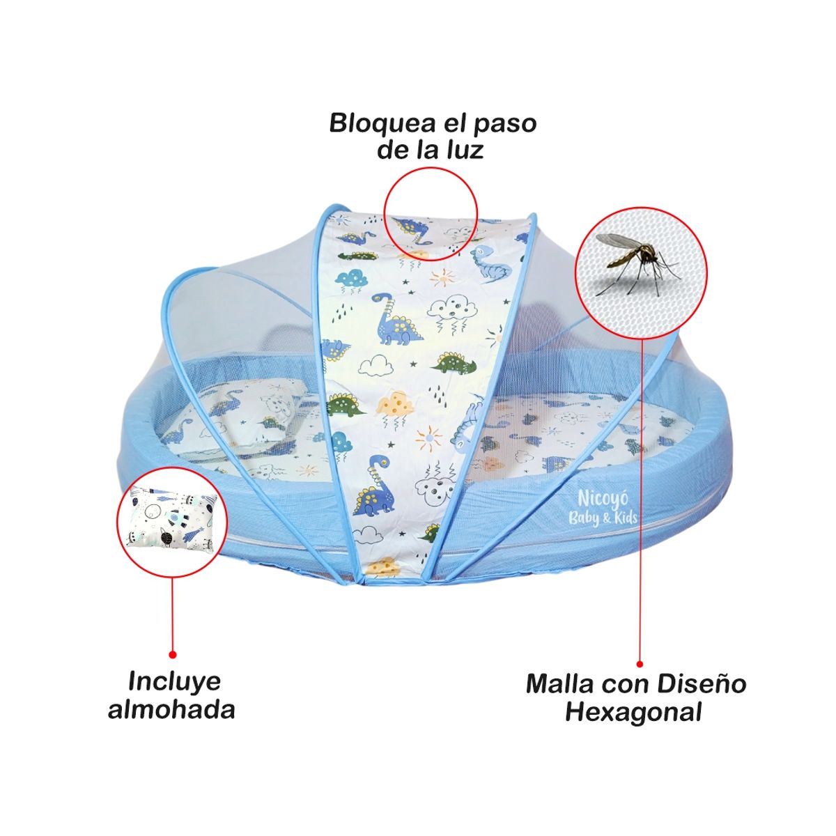BABY - Cuna Colecho Portátil con Mosquitero para Bebés- Dinosaurios