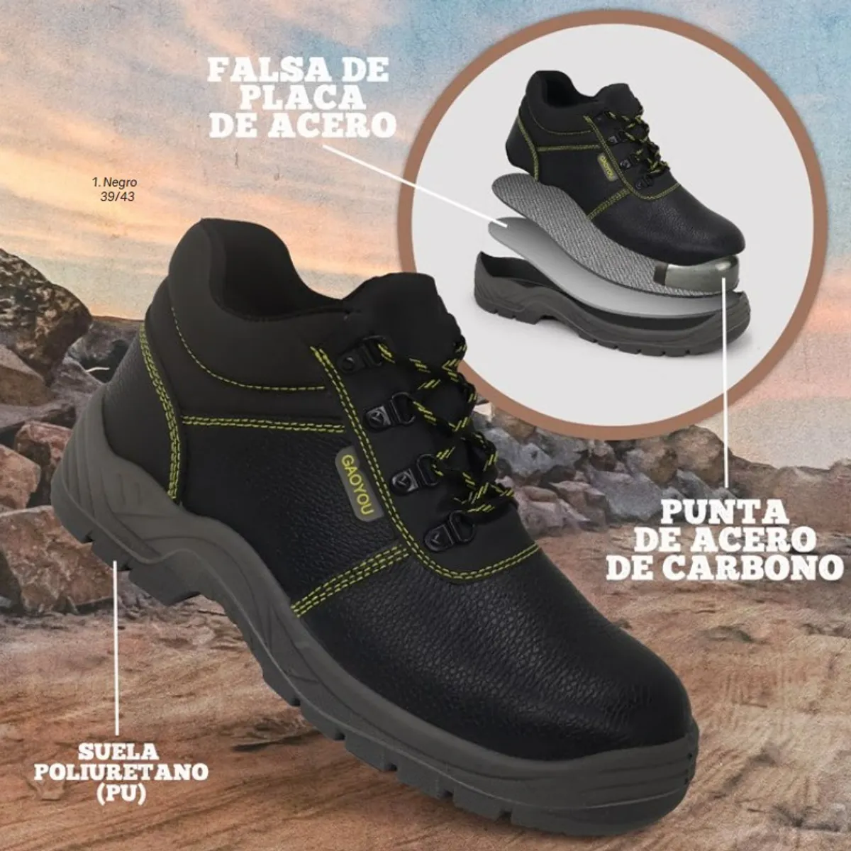 GENERICO - Zapatos de Seguridad Punta de Acero Hombre 25Q2RY24111