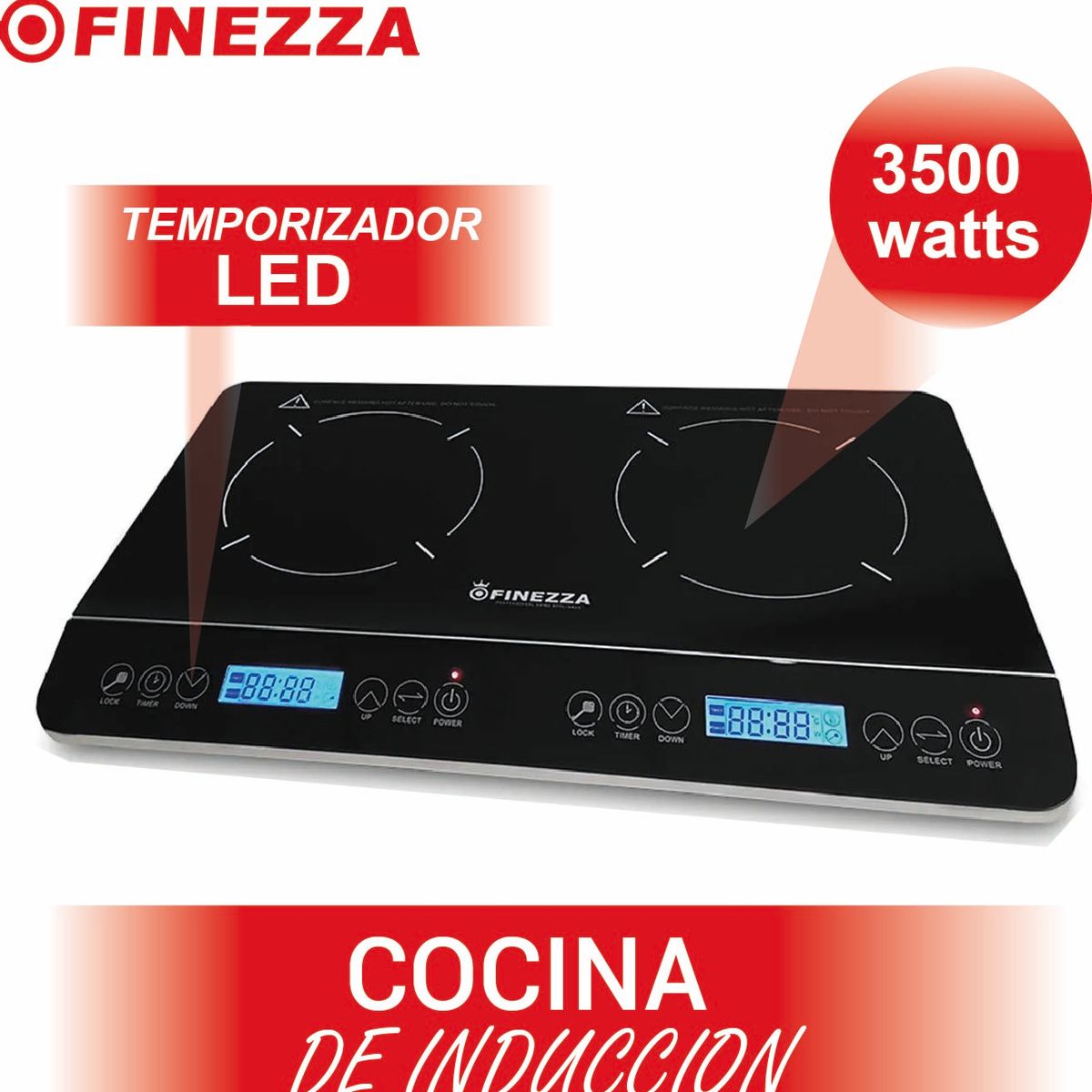 FINEZZA - Cocina de inducción Digital Finezza FZ-310IN2 de 2 hornillas – Negro