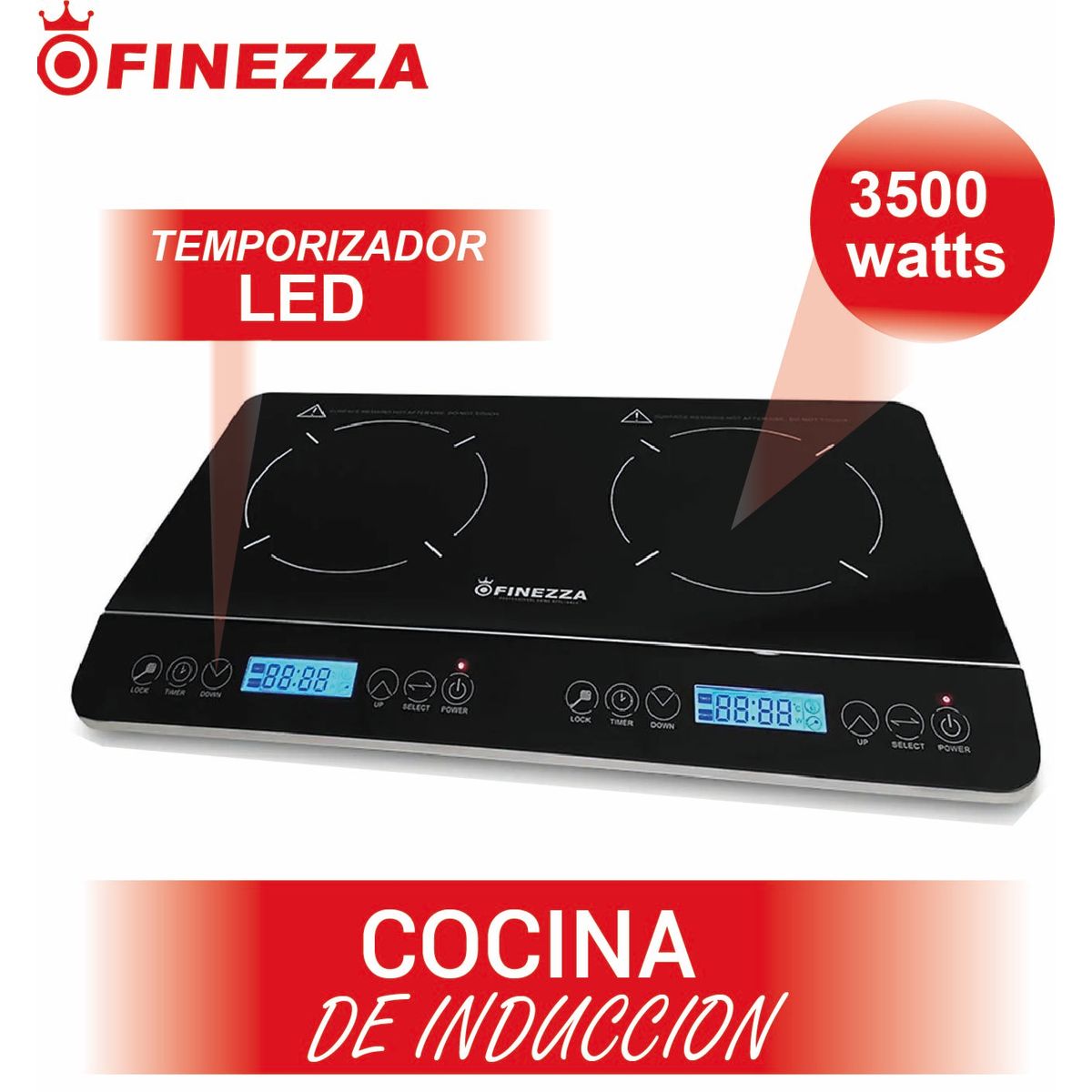 FINEZZA - Cocina de inducción Digital Finezza FZ-310IN2 de 2 hornillas – Negro